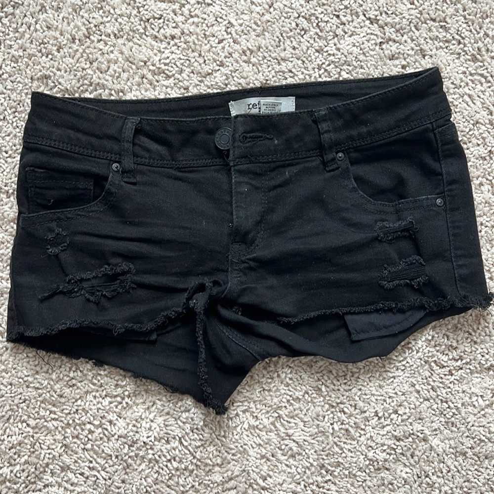 Black jean short shorts with distress